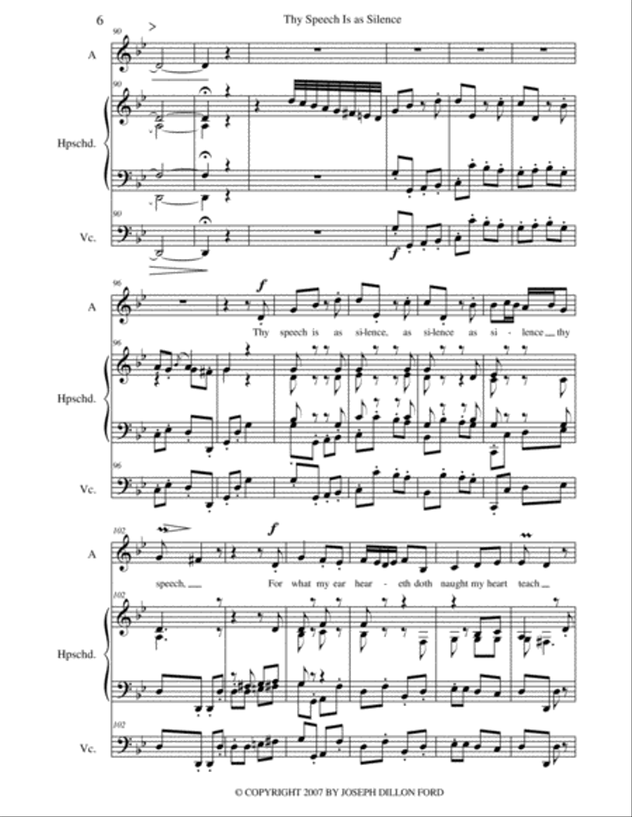 Thy Speech is as silence for alto voice, harpsichord and cello Small Ensemble scores gallery preview page 6
