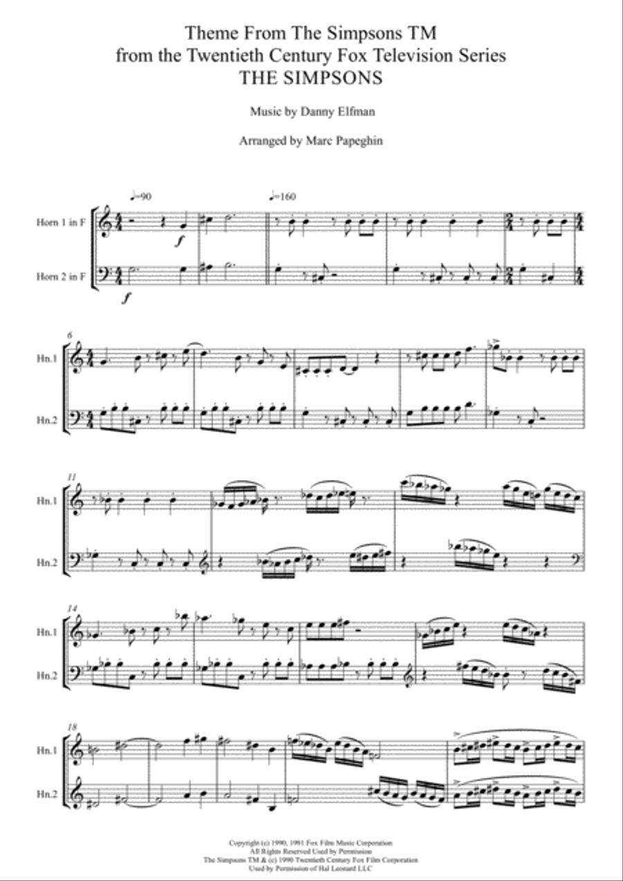 Theme From The Simpsons TM from the Twentieth Century Fox Television Series THE SIMPSONS Brass Duet scores gallery preview page 2