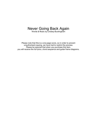 Book cover for Never Going Back Again