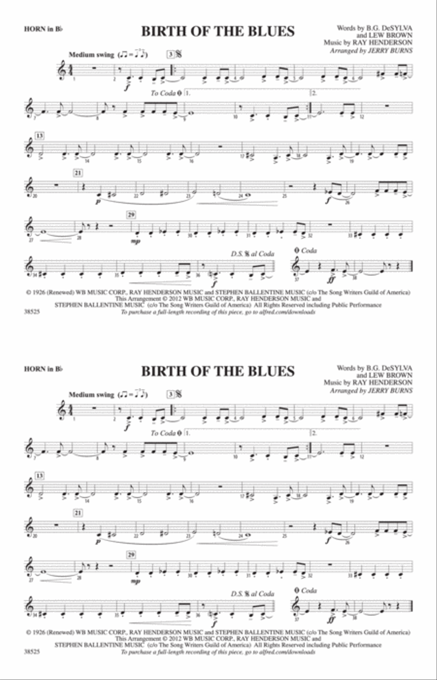Birth of the Blues: Horn in B flat Marching Band scores gallery preview page 1