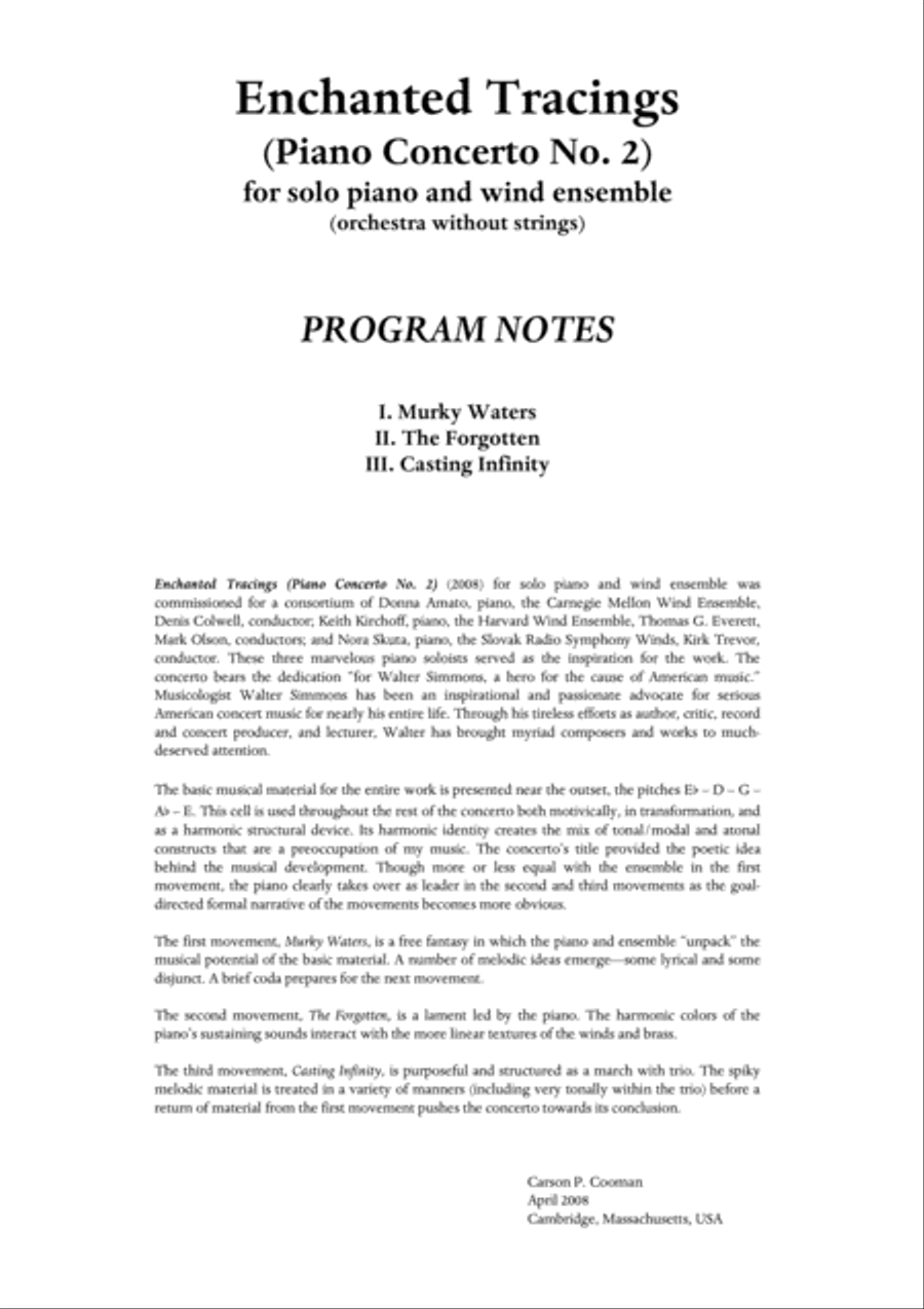 Carson Cooman: Enchanted Tracings (Piano Concerto No. 2) (2008) for solo piano and wind ensemble, sc Large Ensemble scores gallery preview page 2