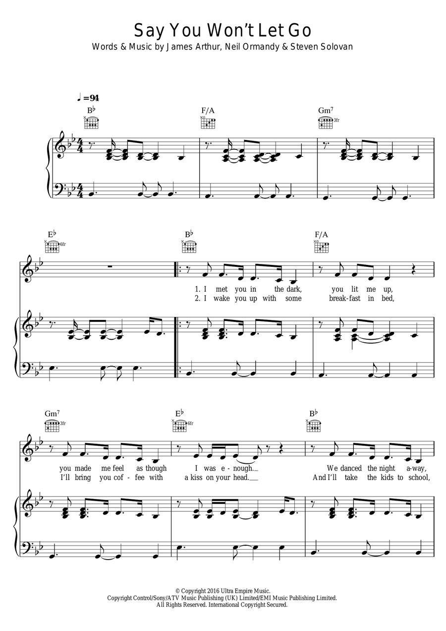 Say You Won't Let Go Piano, Vocal scores gallery preview page 1