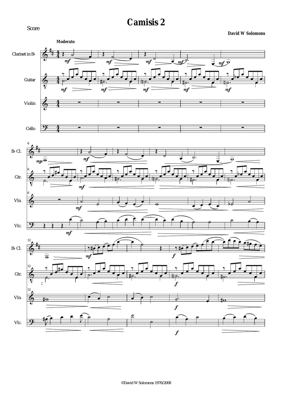 Camisis 2 for clarinet, violin, cello and guitar Small Ensemble scores gallery preview page 1