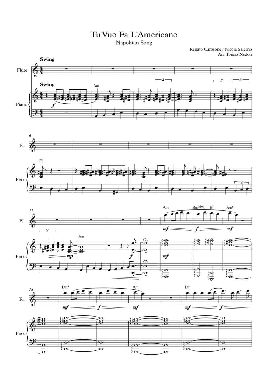 Tu Vuo Fa L'americano Flute Solo scores gallery preview page 1