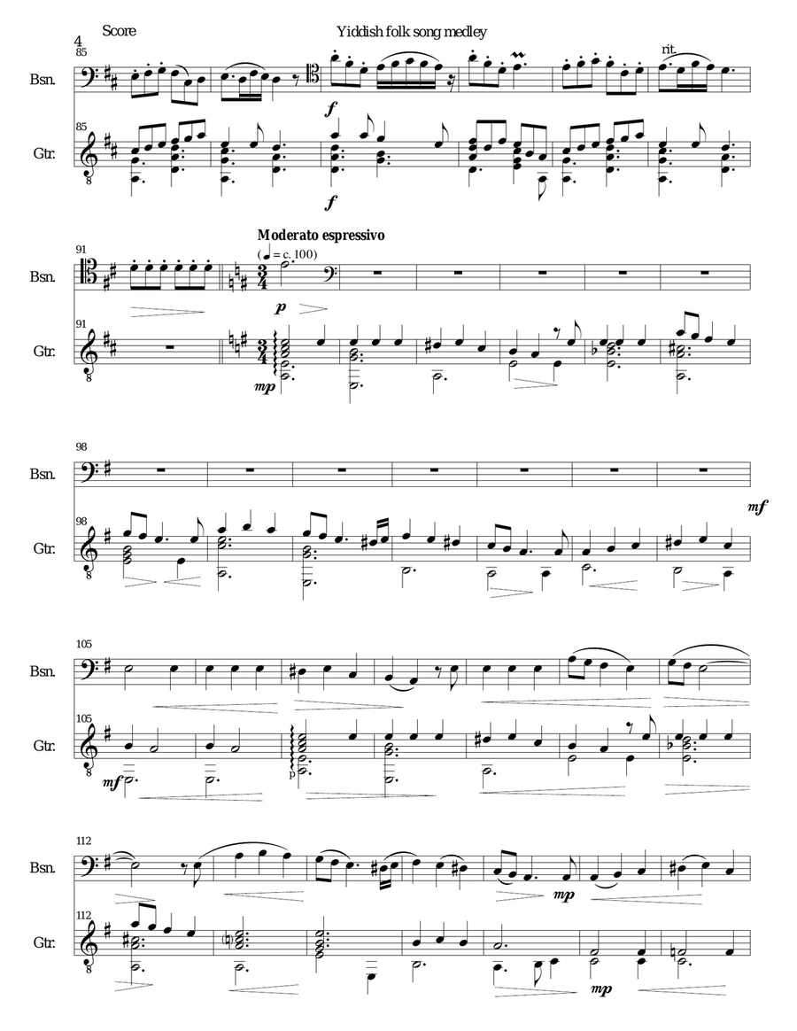 Yiddish Folk Song Medley for Bassoon and Guitar Yiddish Folk Song Medley for Bassoon and Guitar Bassoon scores gallery preview page 4