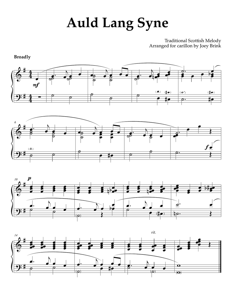 Auld Lang Syne, for carillon Part scores gallery preview page 1