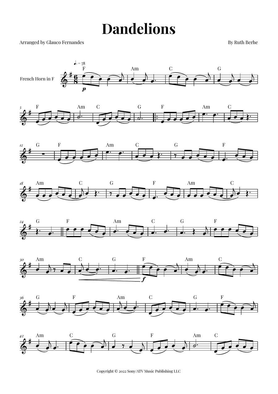 Dandelions Horn Solo scores gallery preview page 1