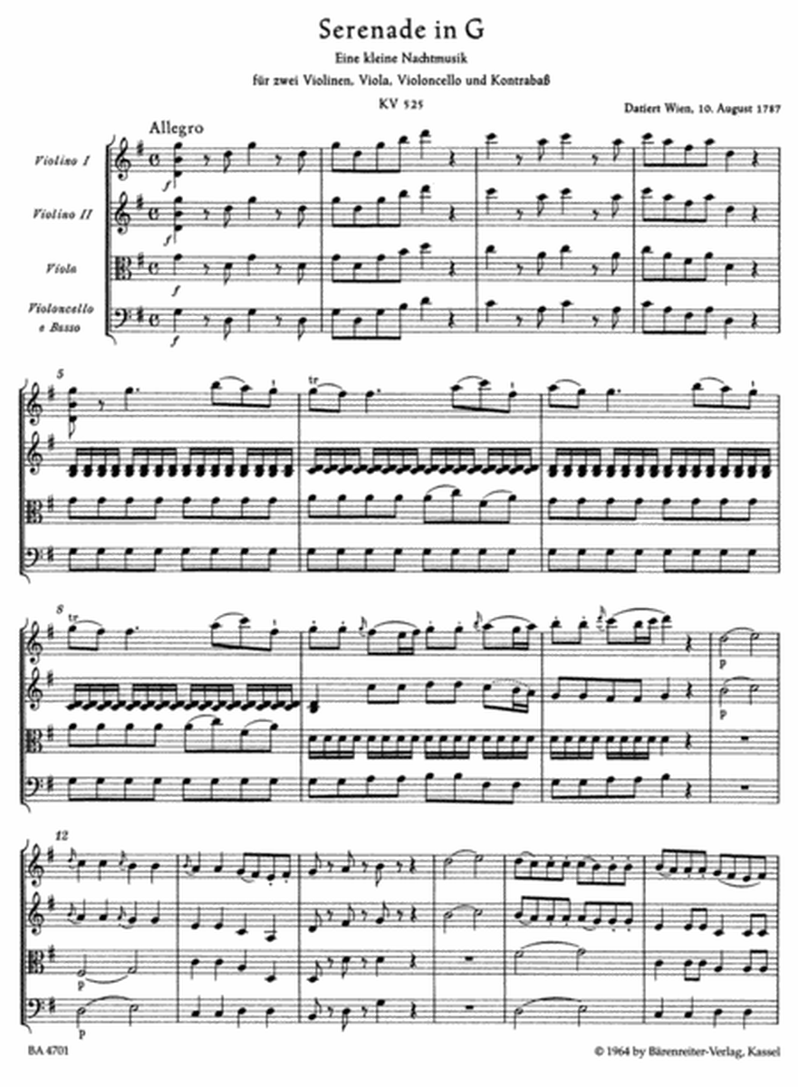 Eine kleine Nachtmusik for Strings and Winds G major KV 525