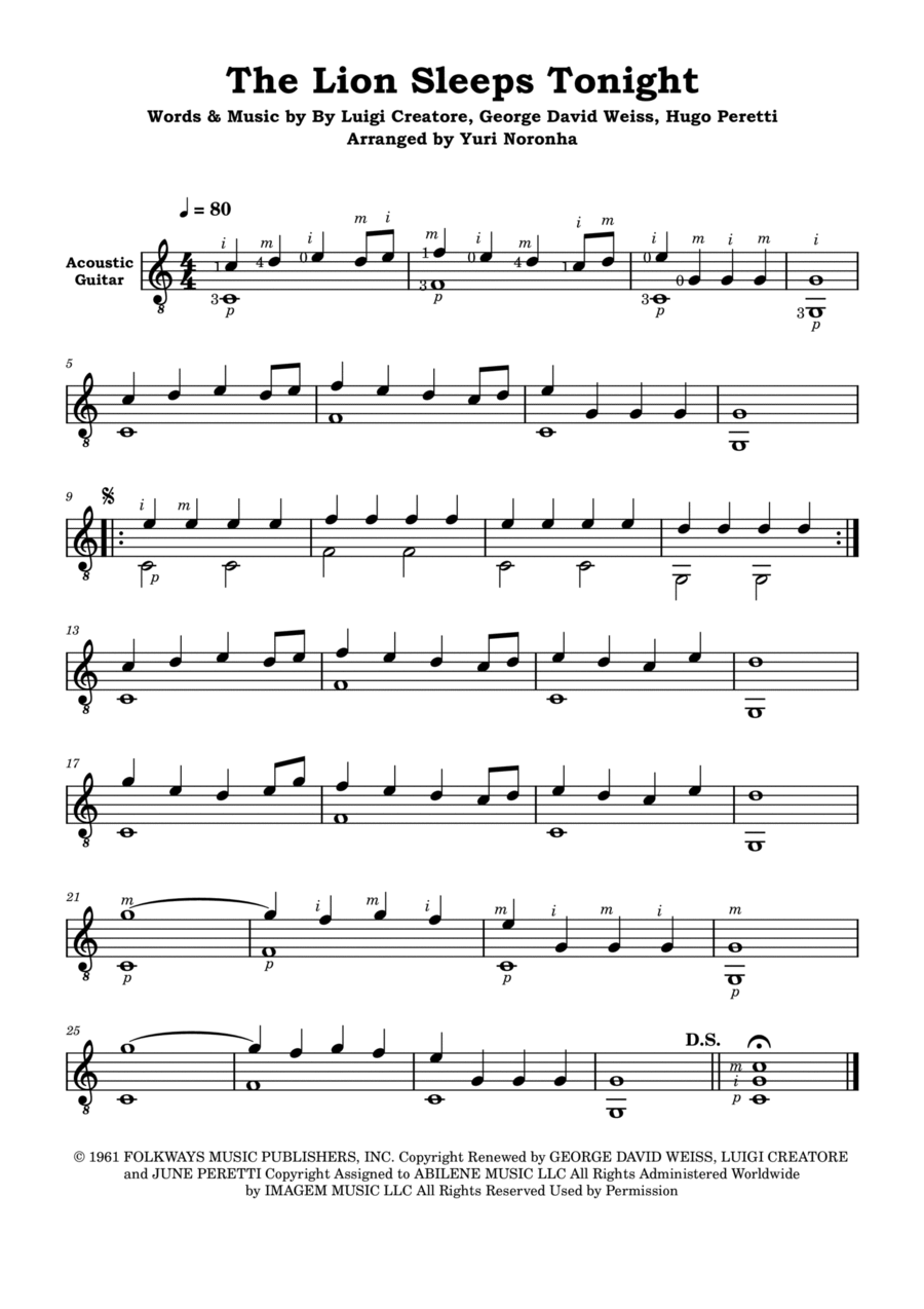 The Lion Sleeps Tonight Acoustic Guitar scores gallery preview page 1