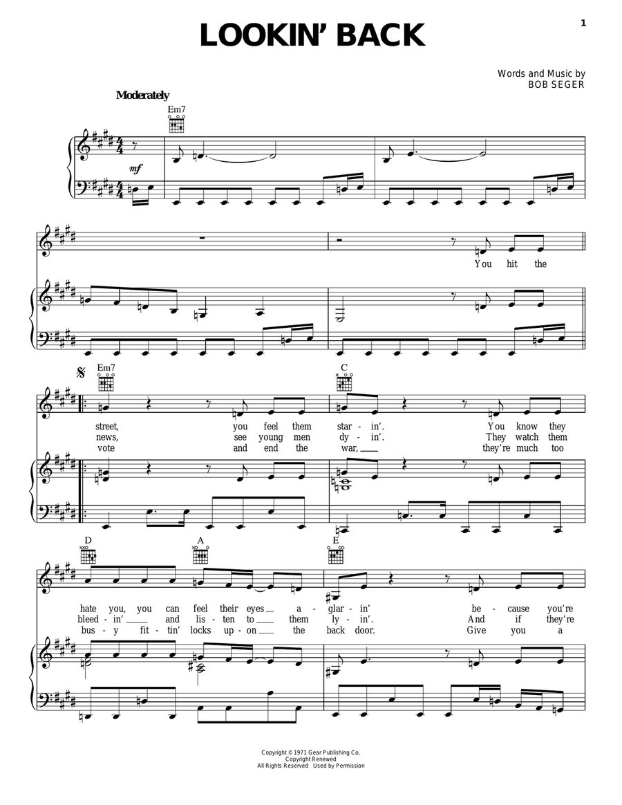 Lookin' Back Lookin' Back Piano, Vocal, Guitar scores gallery preview page 1
