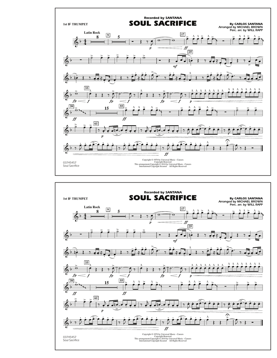 Soul Sacrifice - 1st Bb Trumpet Marching Band scores gallery preview page 1
