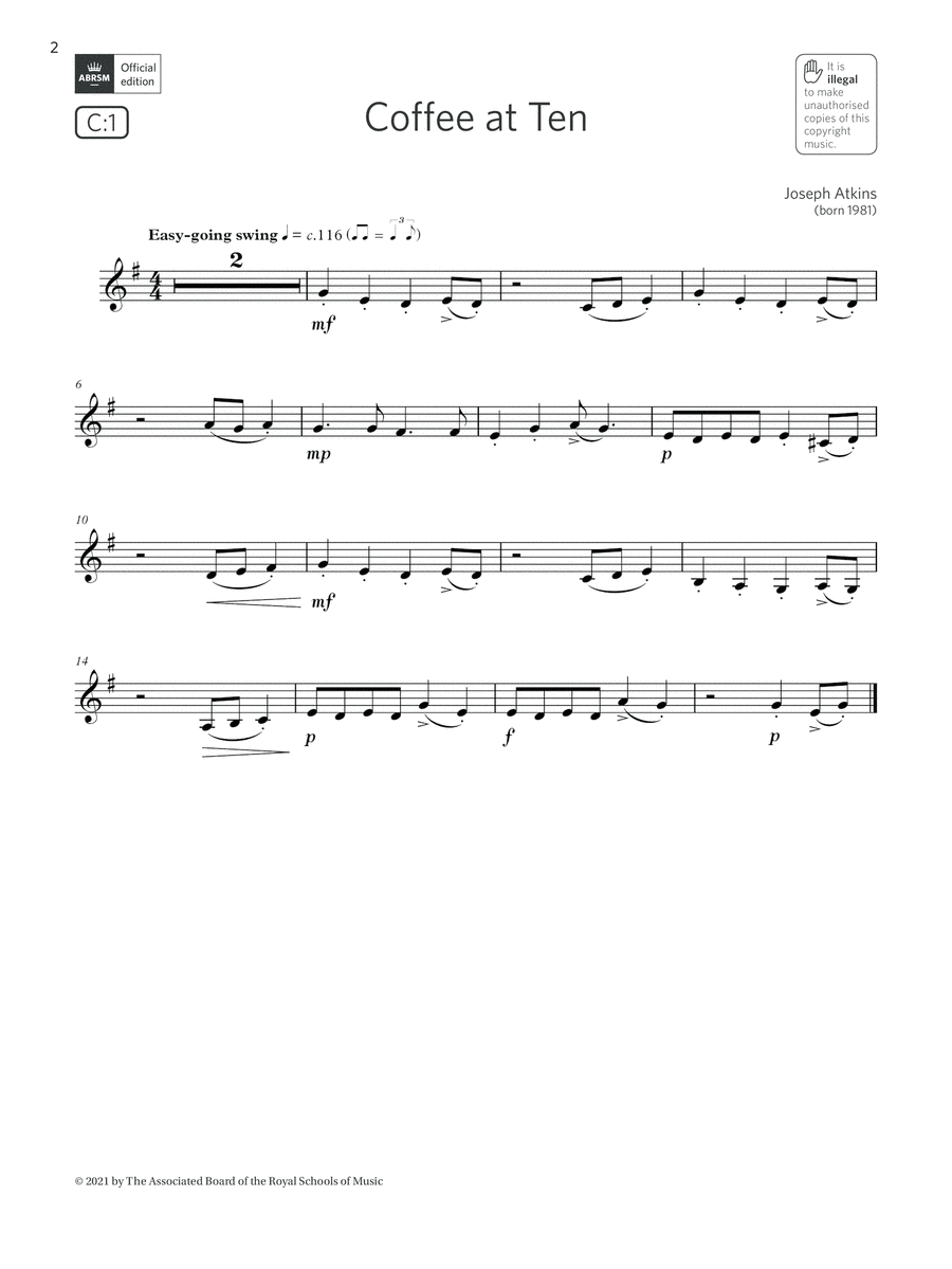 Coffee at Ten (Grade 1 List C1 from the ABRSM Clarinet syllabus from 2022) Clarinet Solo scores gallery preview page 1