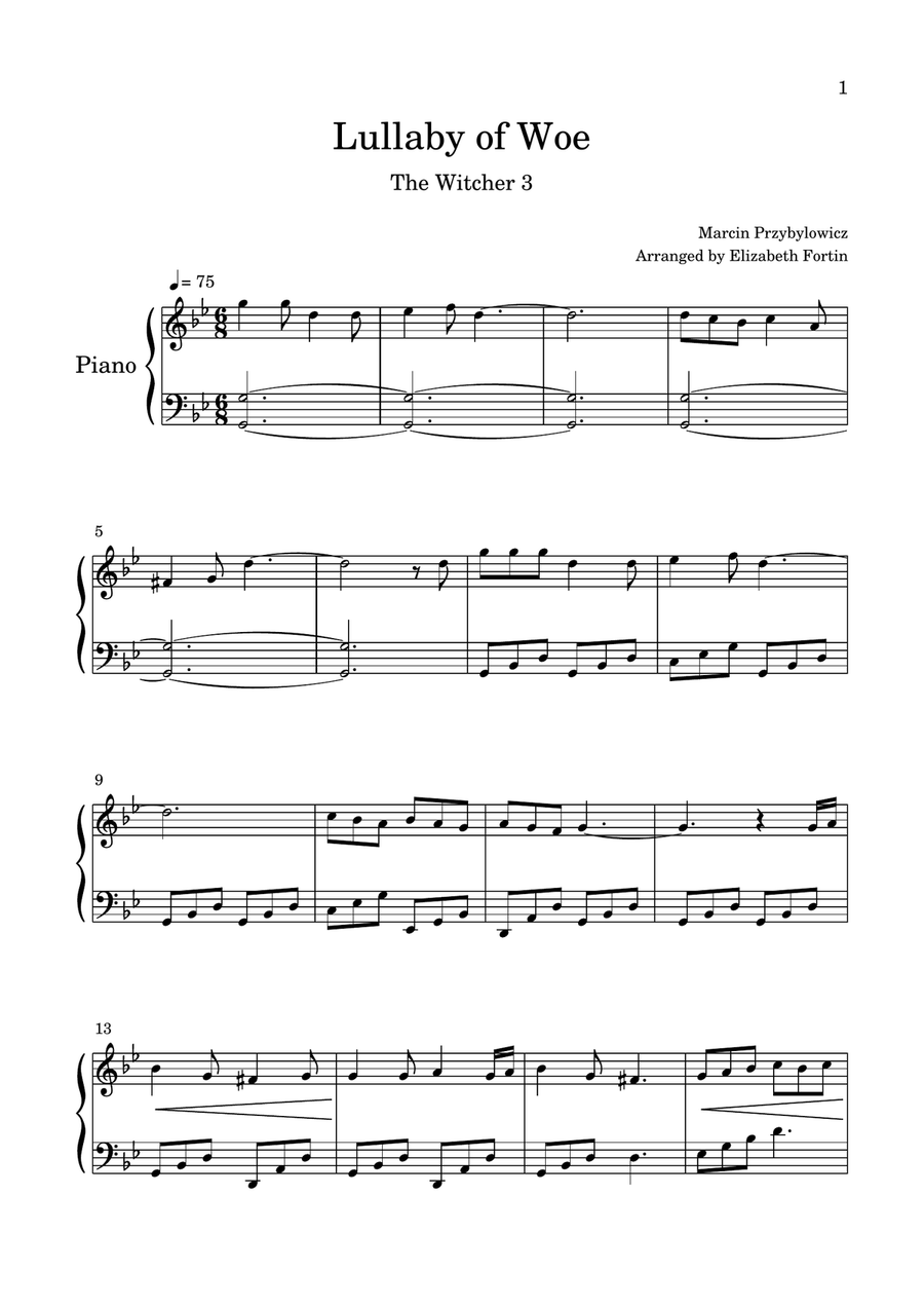 Lullaby Of Woe Piano, Vocal scores gallery preview page 1
