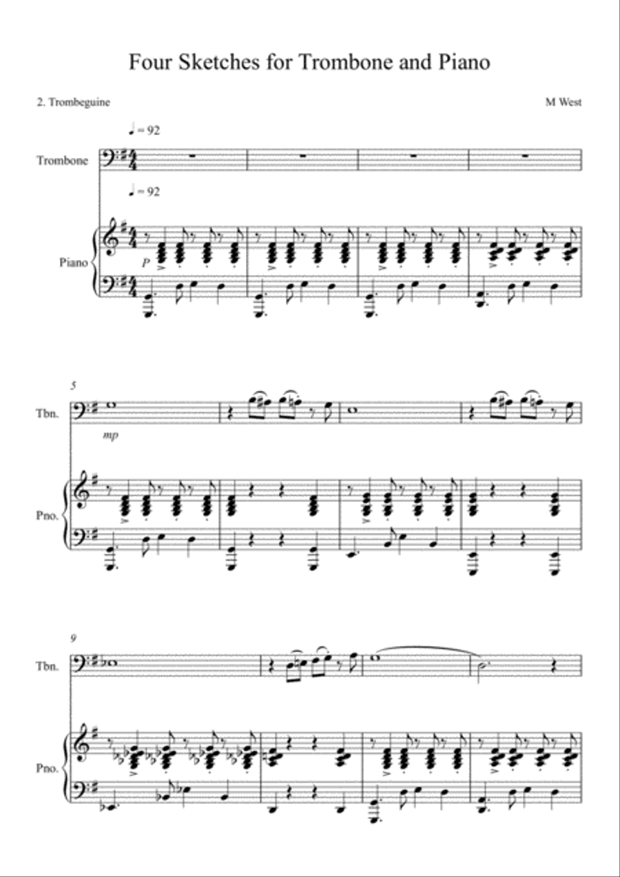 Four Sketches for Trombone & Piano - 2. Trombeguine Piano Accompaniment scores gallery preview page 1