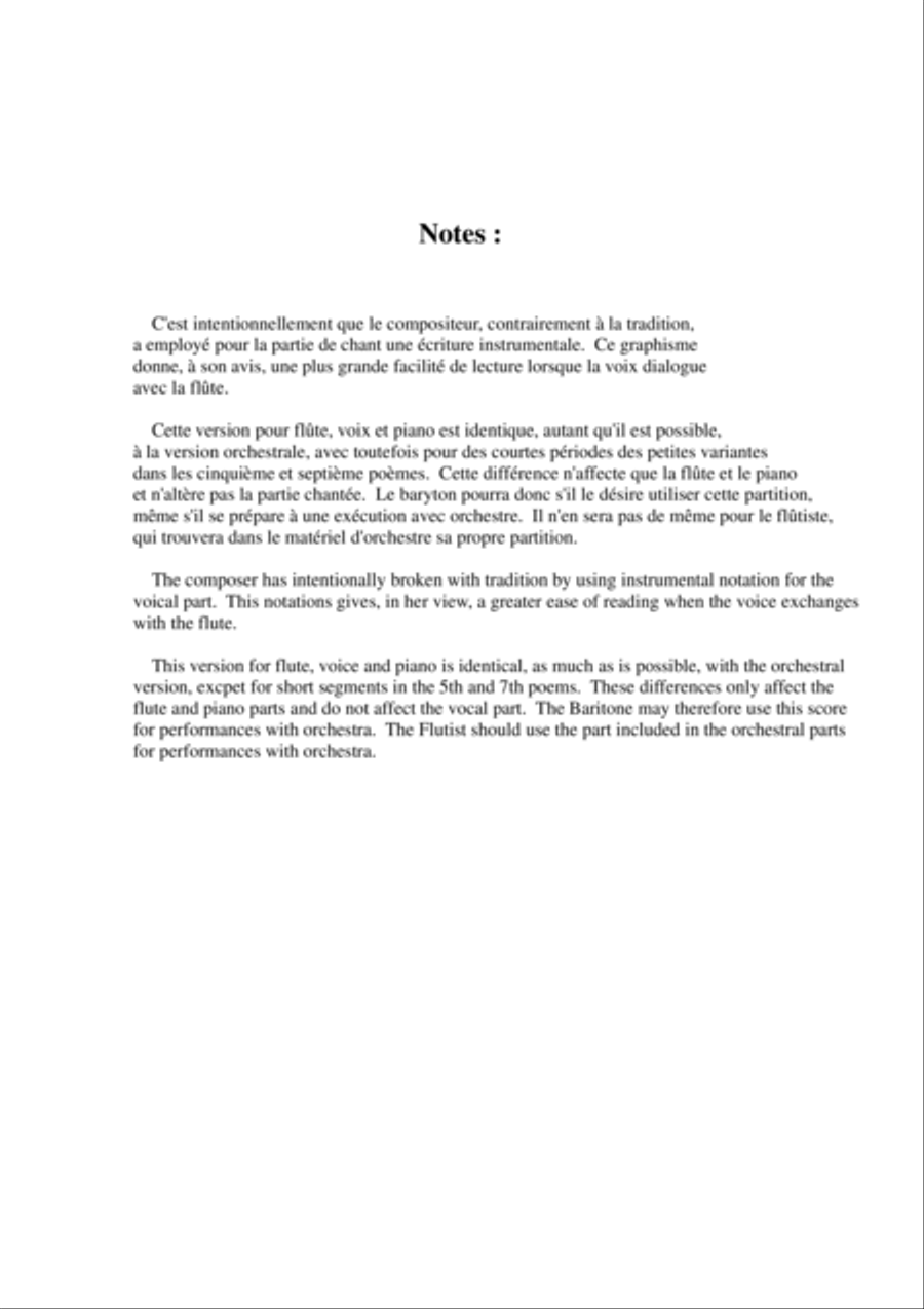 Thérèse Brenet: Poème de Jade, seven mélodies on Chinese Poems for baritone, flute solo and orchestr Small Ensemble scores gallery preview page 2