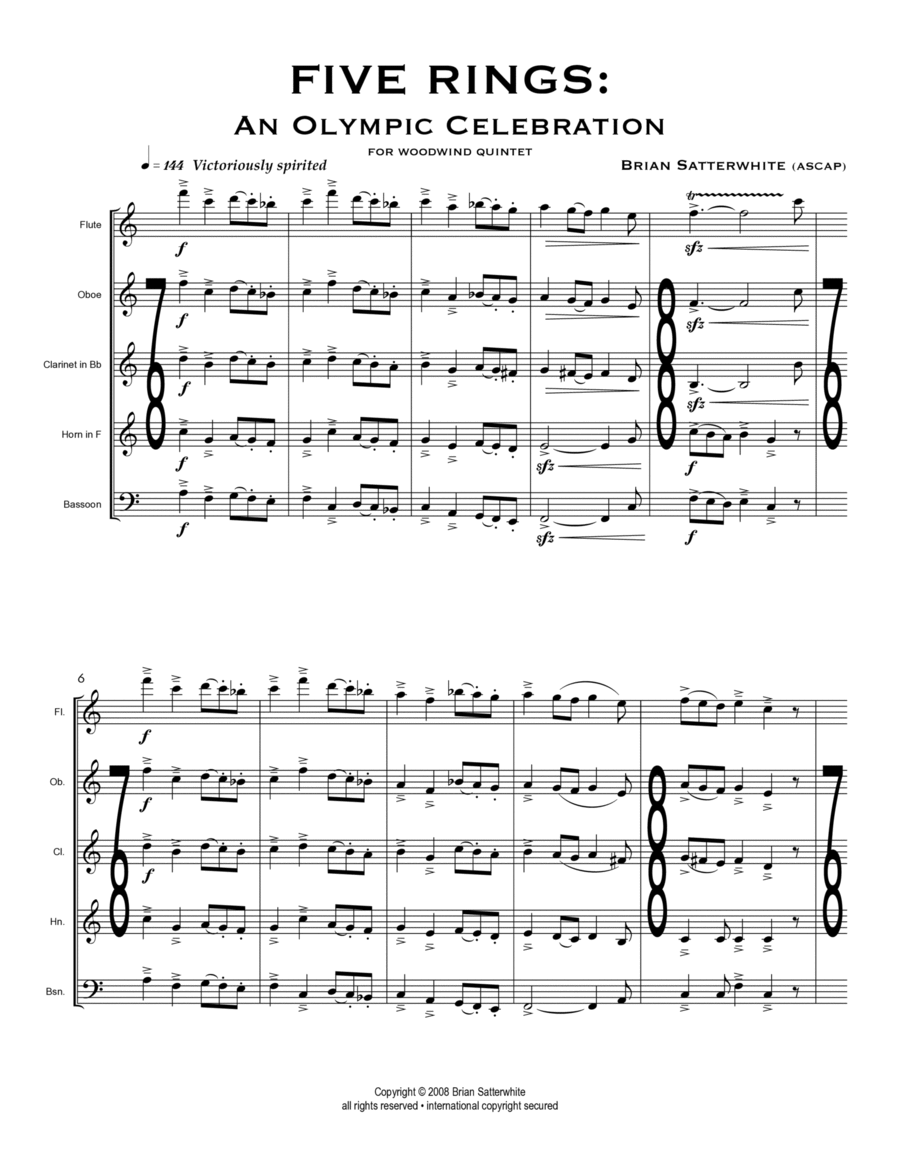 Five Rings: An Olympic Celebration Woodwind Quintet scores gallery preview page 1