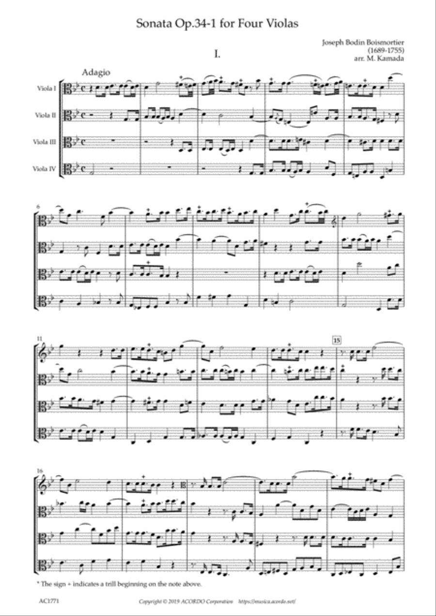 Sonata Op.34-1 for Four Violas Viola Solo scores gallery preview page 1