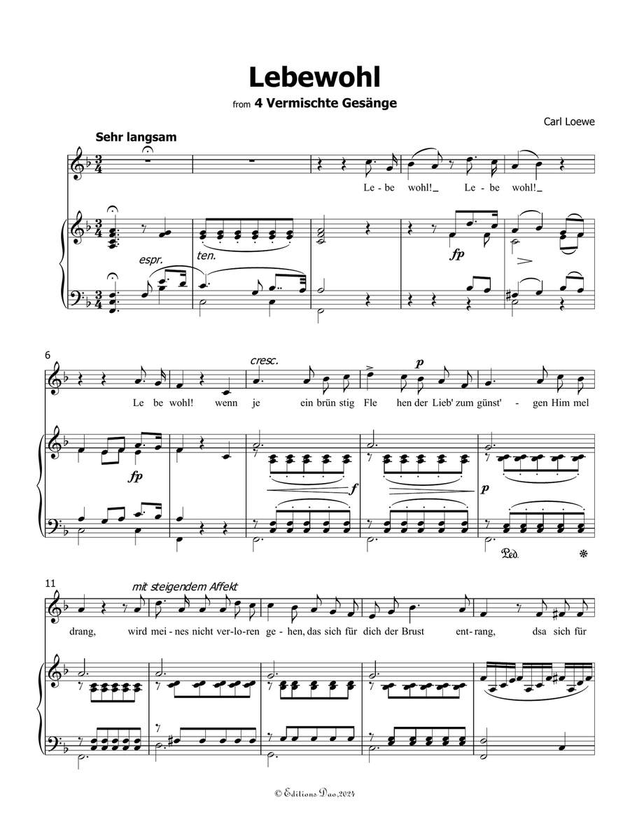 Lebewohl, by Carl Loewe, in F Major Piano, Vocal scores gallery preview page 3