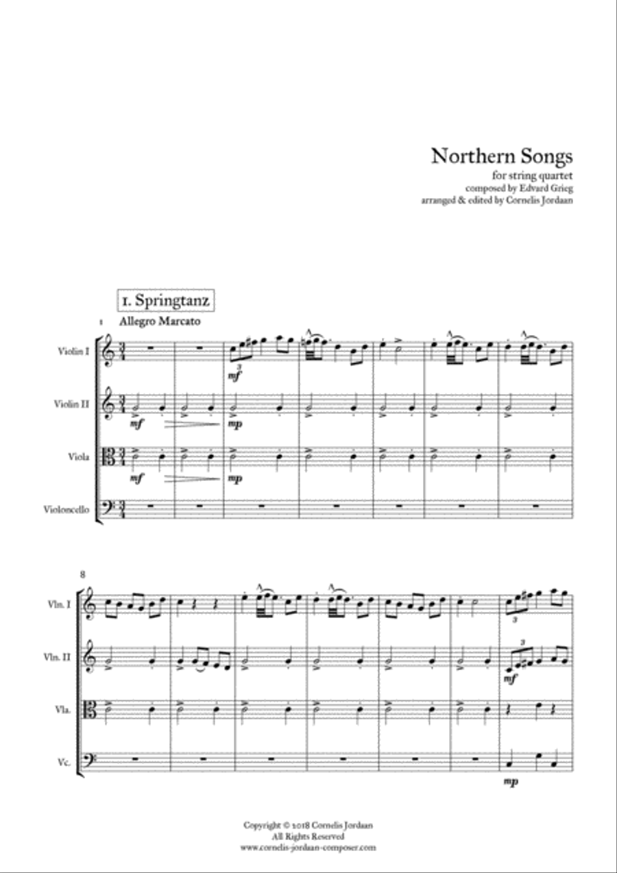 GRIEG : 4 Northern Songs, for string quartet String Quartet scores gallery preview page 1
