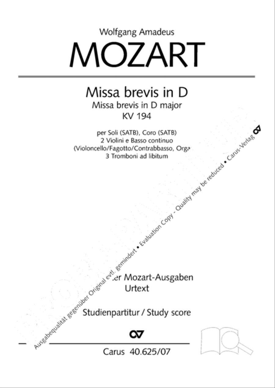 Missa brevis in D Major, K. 194 4-Part scores gallery preview page 2
