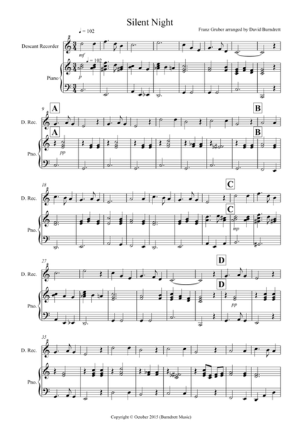Silent Night for Descant Recorder and Piano image number null