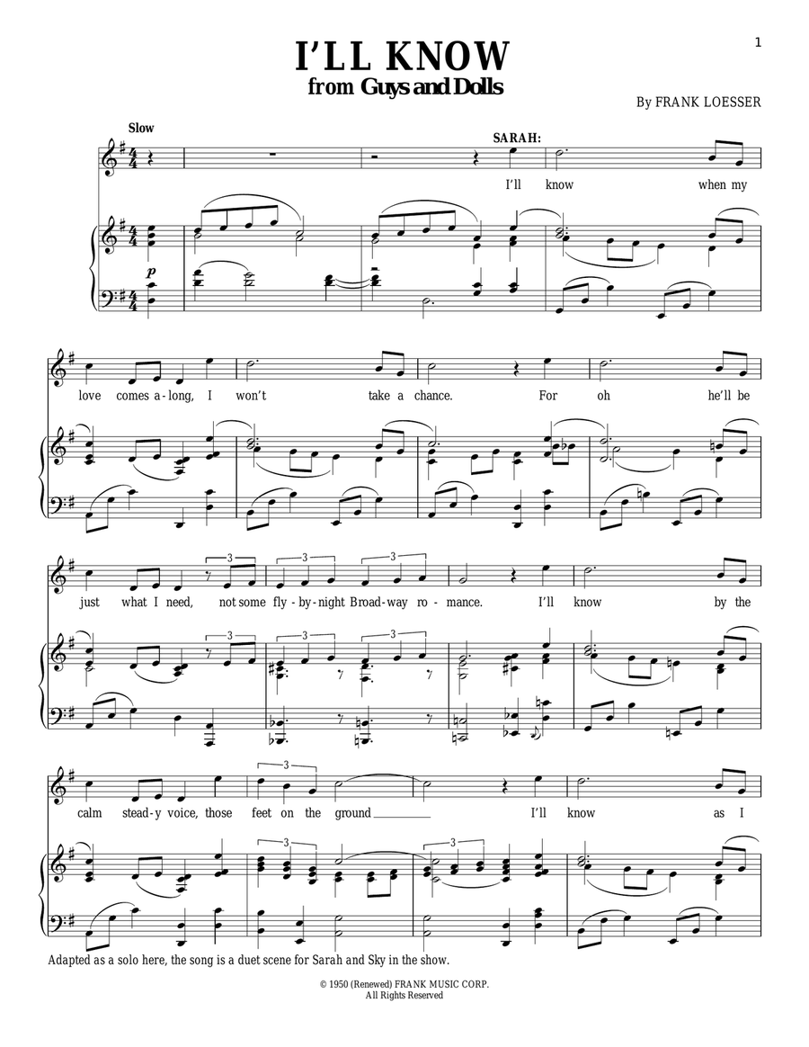 I'll Know Piano, Vocal scores gallery preview page 1