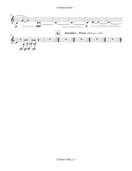 Clarinet Quintet, opus 155 (2013) clarinet part