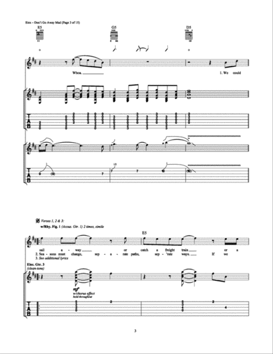 Don't Go Away Mad Electric Guitar scores gallery preview page 3