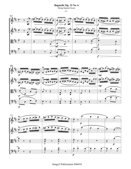 Beethoven: Bagatelle Op. 33 No. 6 for String Quartet image number null