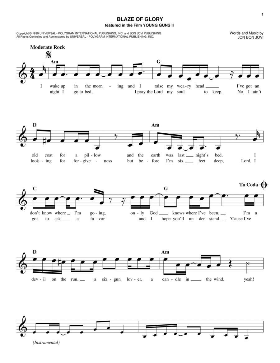 Blaze Of Glory Guitar scores gallery preview page 1