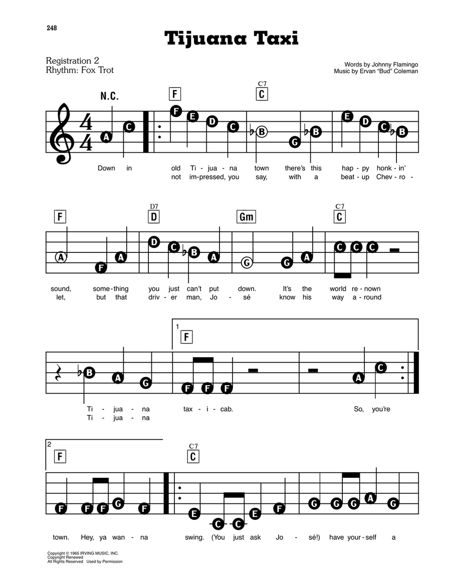 Tijuana Taxi Electronic Keyboard scores gallery preview page 1