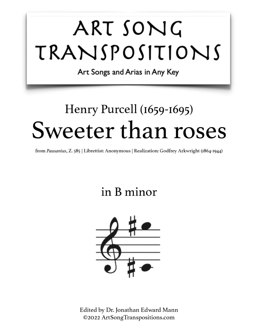 PURCELL: Sweeter than roses (transposed to B minor) Voice scores gallery preview page 1