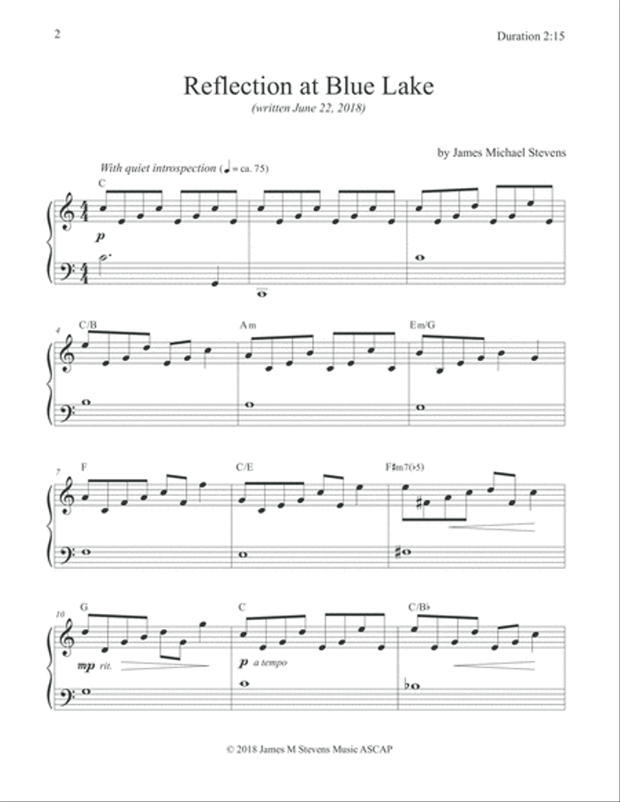 Reflection at Blue Lake Piano Solo scores gallery preview page 2