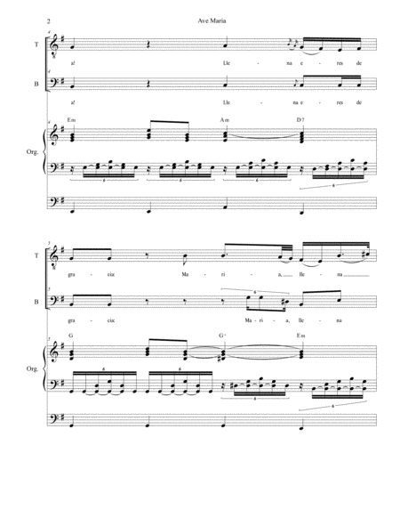 Ave Maria (Spanish Lyrics - for 2-part choir - (TB) - Low Key - Organ) image number null