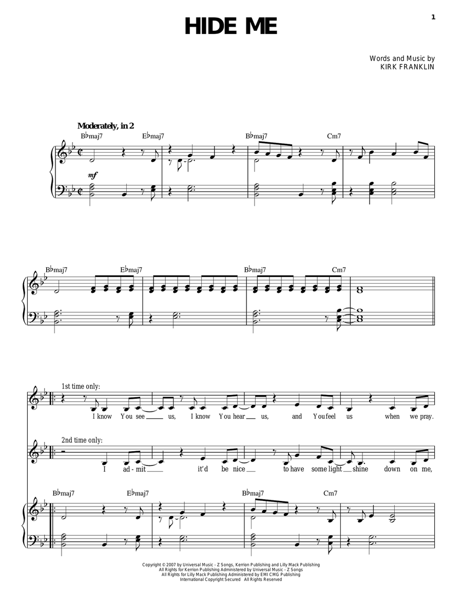Hide Me Piano, Vocal scores gallery preview page 1