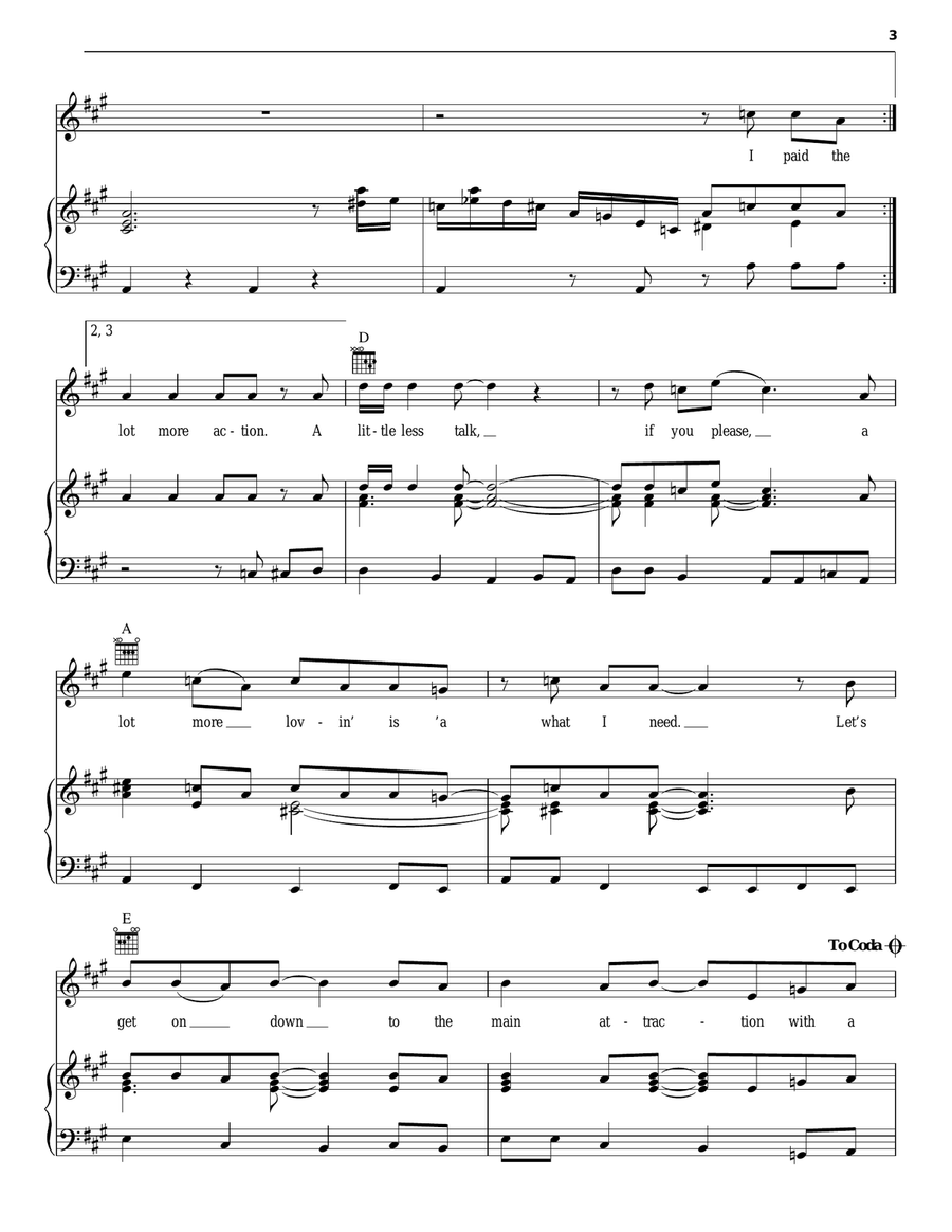 A Little Less Talk And A Lot More Action Piano, Vocal, Guitar scores gallery preview page 3