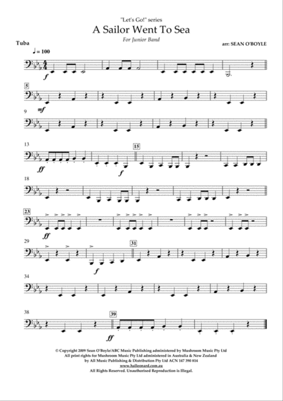 A Sailor Went To Sea - Tuba Concert Band scores gallery preview page 1