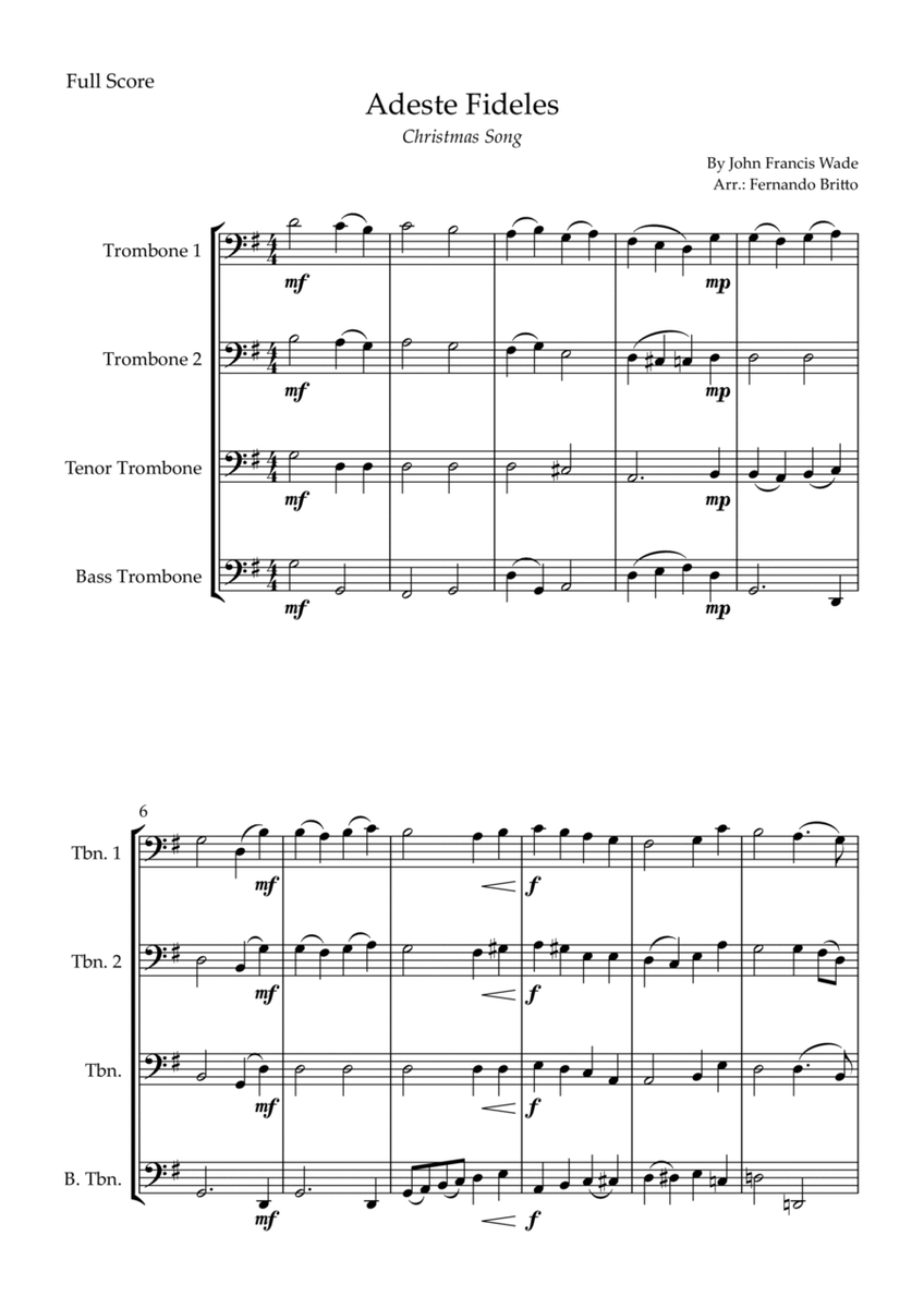 Adeste Fideles (Christmas Song) for Trombone Quartet image number null