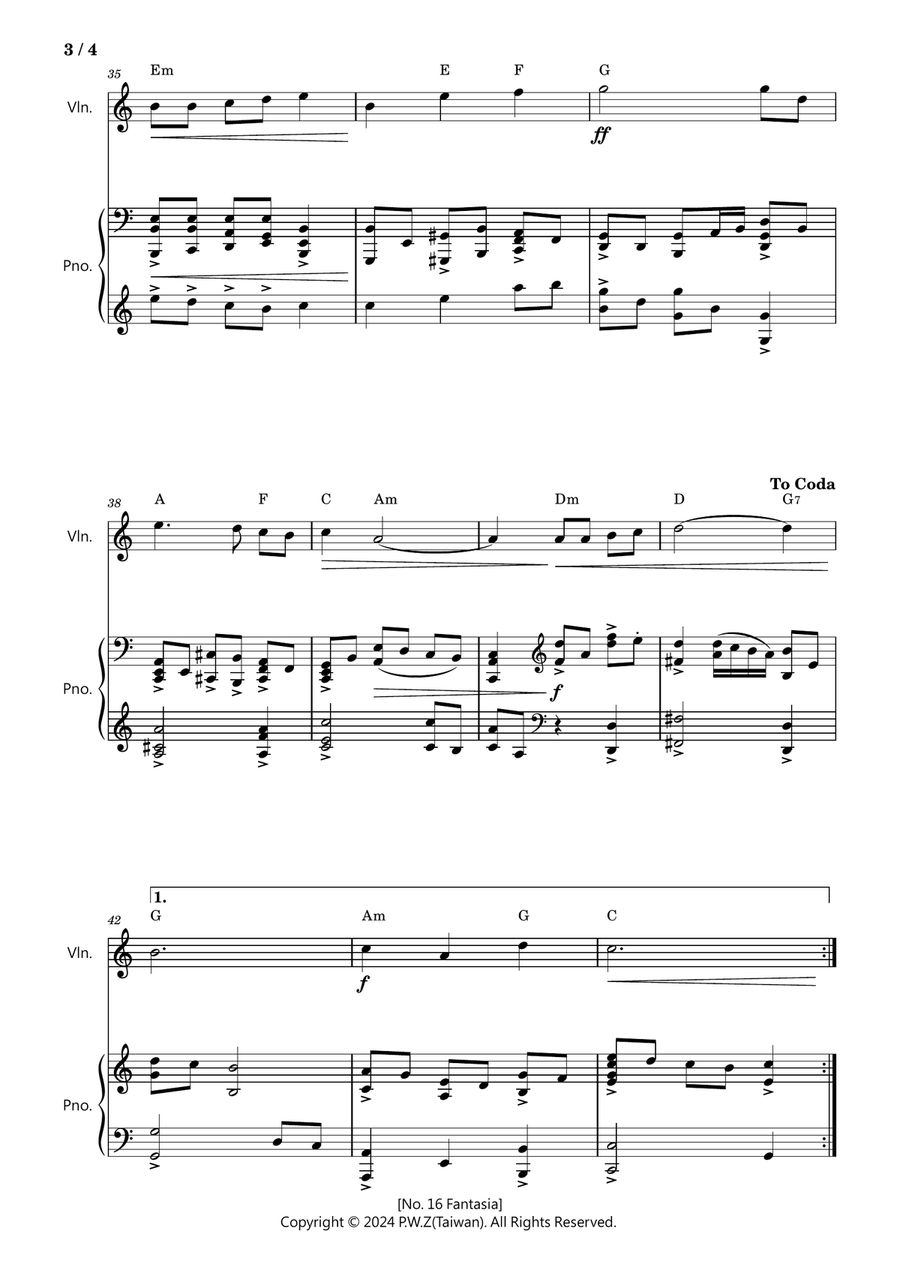 No 16, No. 16 Fantasia No 16, No. 16 Fantasia String Duet scores gallery preview page 3
