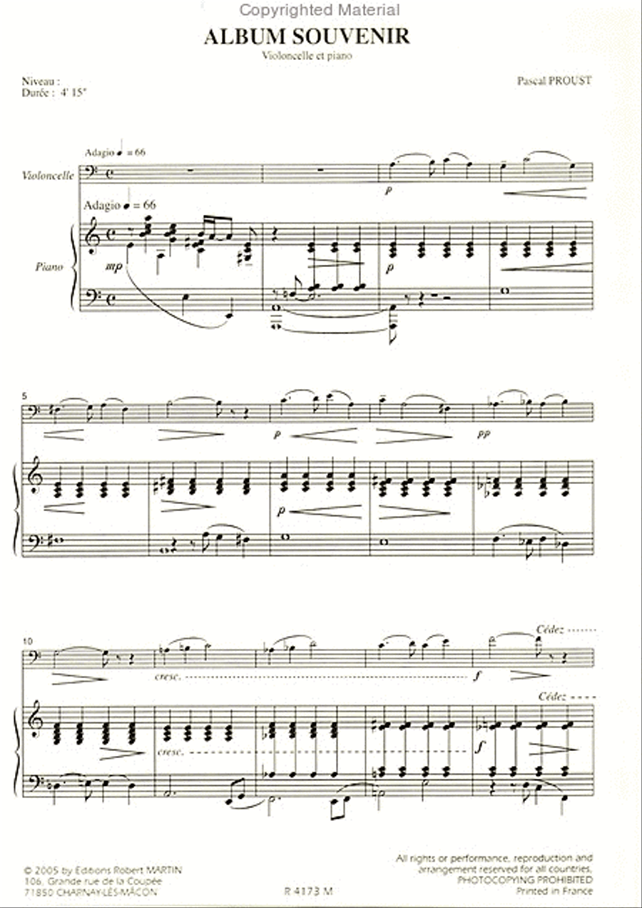 Album souvenir, pour violoncelle Piano Accompaniment scores gallery preview page 2