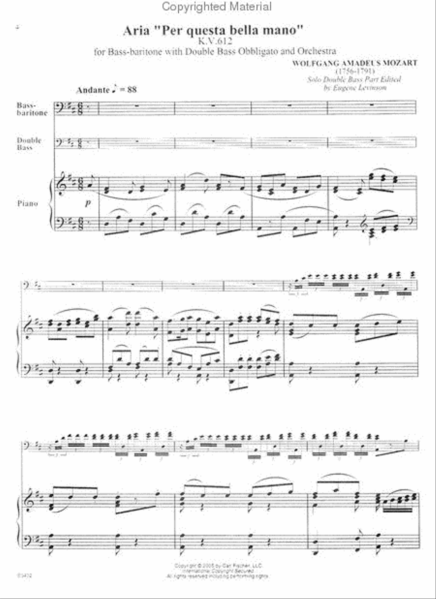 Aria: 'Per Questa Bella Mano,' K.V. 612 Double Bass scores gallery preview page 2