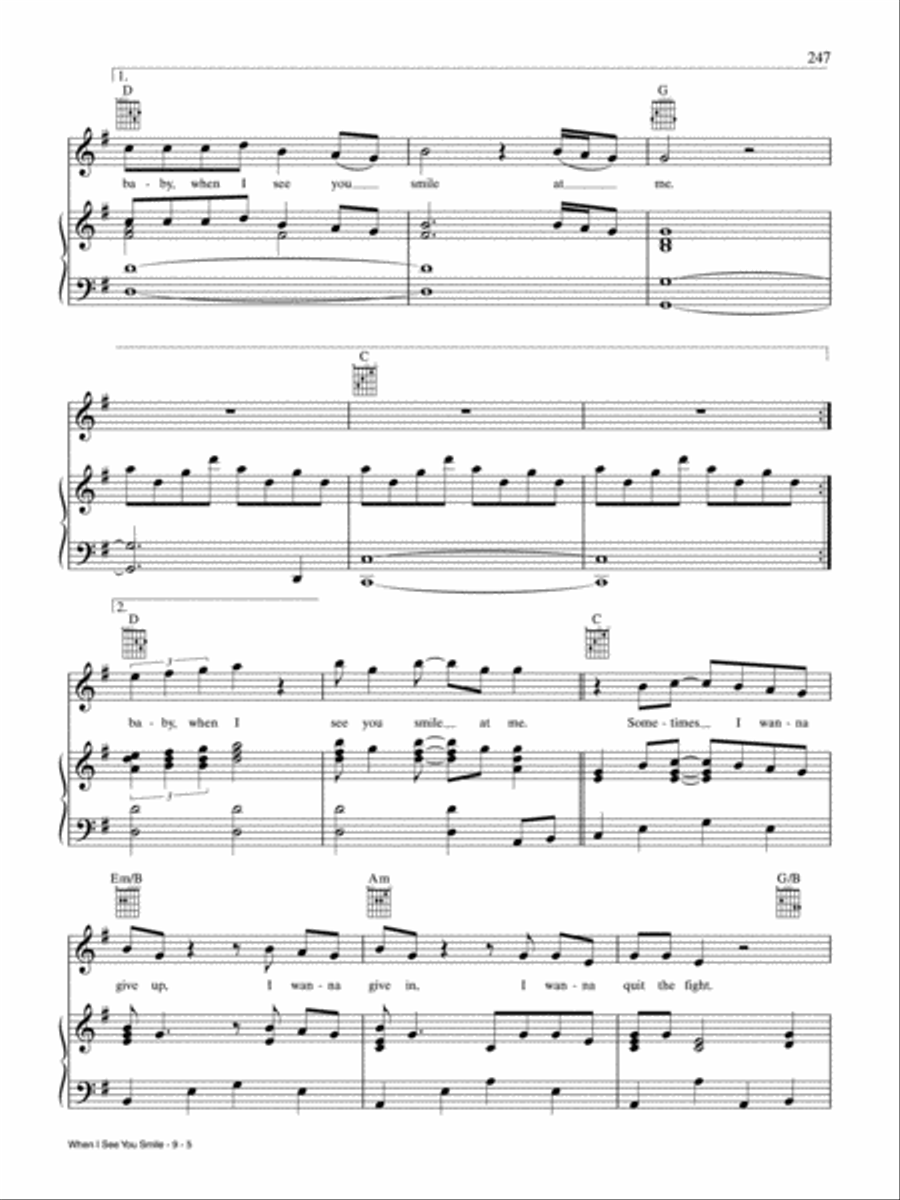 When I See You Smile Piano, Vocal, Guitar scores gallery preview page 5