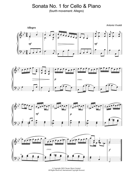 Sonata No. 1 for Cello & Piano (4th Movement: Allegro) (arranged for Piano)