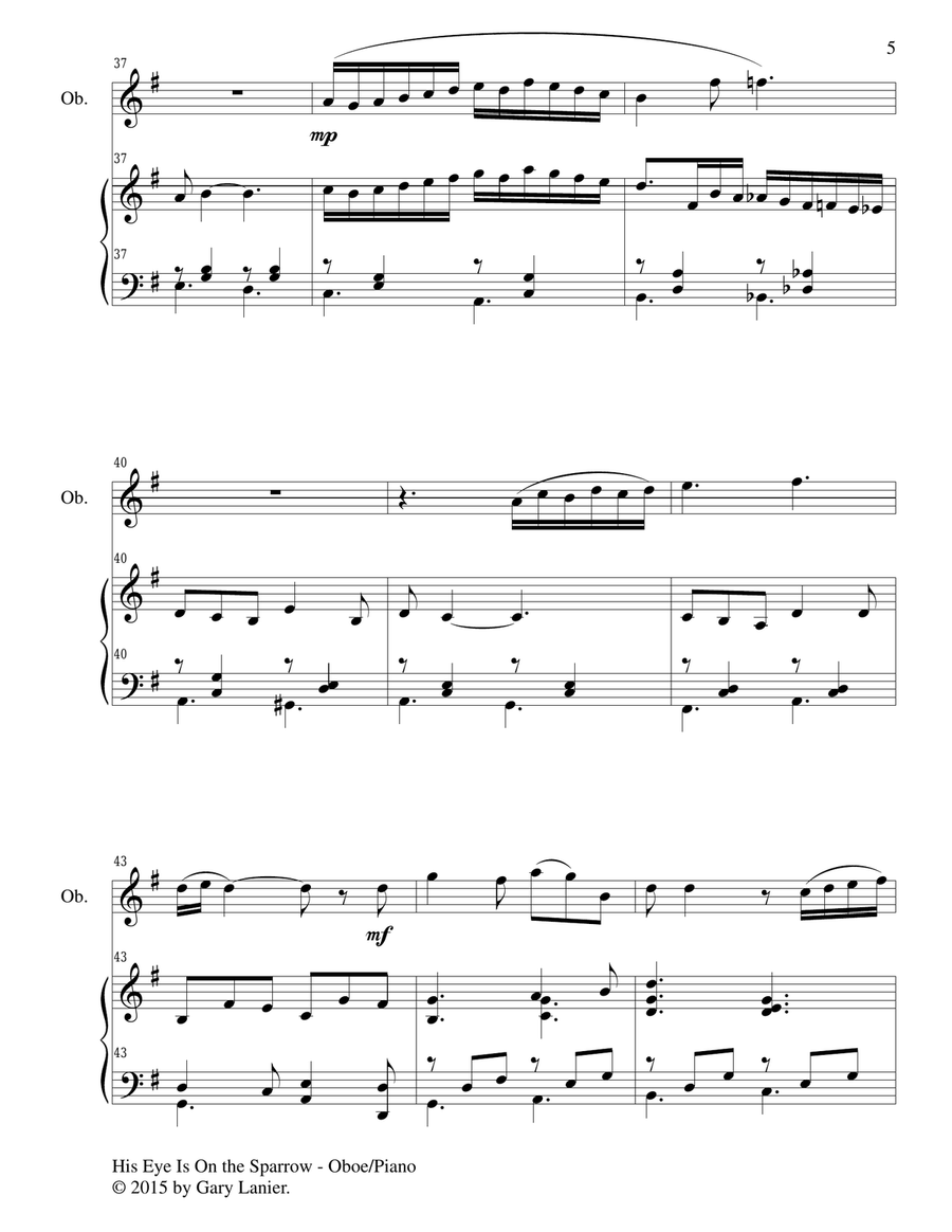 HIS EYE IS ON THE SPARROW (Duet – Oboe and Piano/Score and Parts) Woodwind Duet scores gallery preview page 6