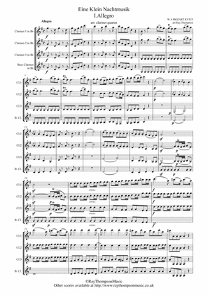Book cover for Mozart: Serenade No.13 in G "Eine Kleine Nachtmusik" K.525 Mvt.I Allegro - clarinet quartet