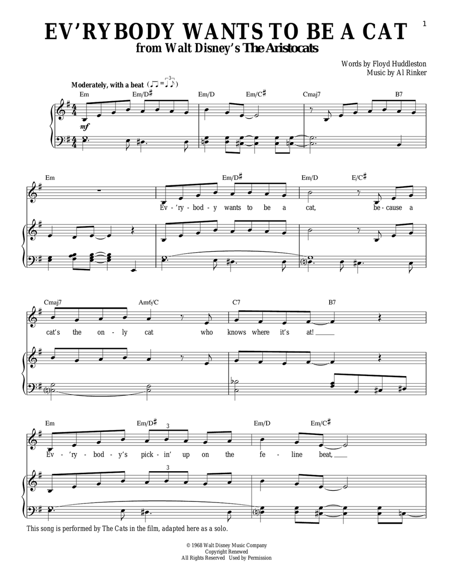 Ev'rybody Wants To Be A Cat (from The Aristocats) Voice scores gallery preview page 1