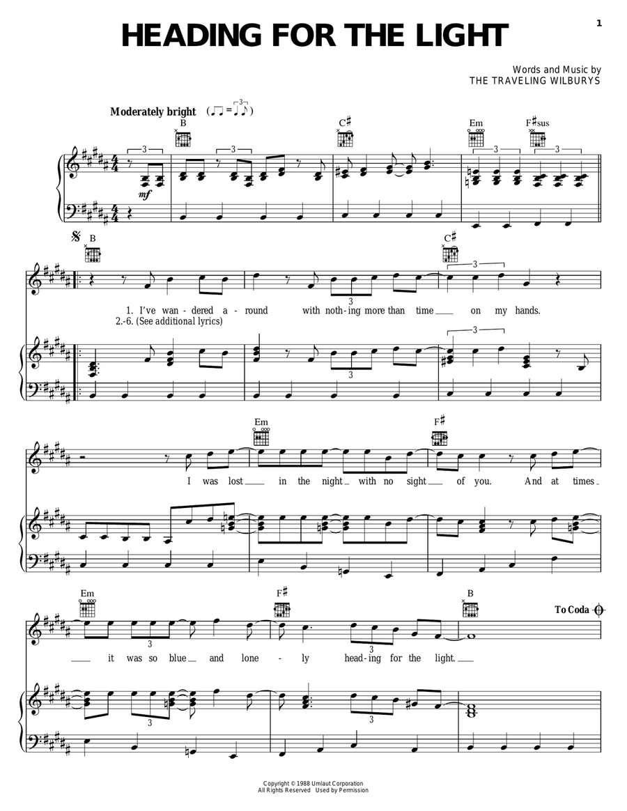 Heading For The Light Piano, Vocal, Guitar scores gallery preview page 1