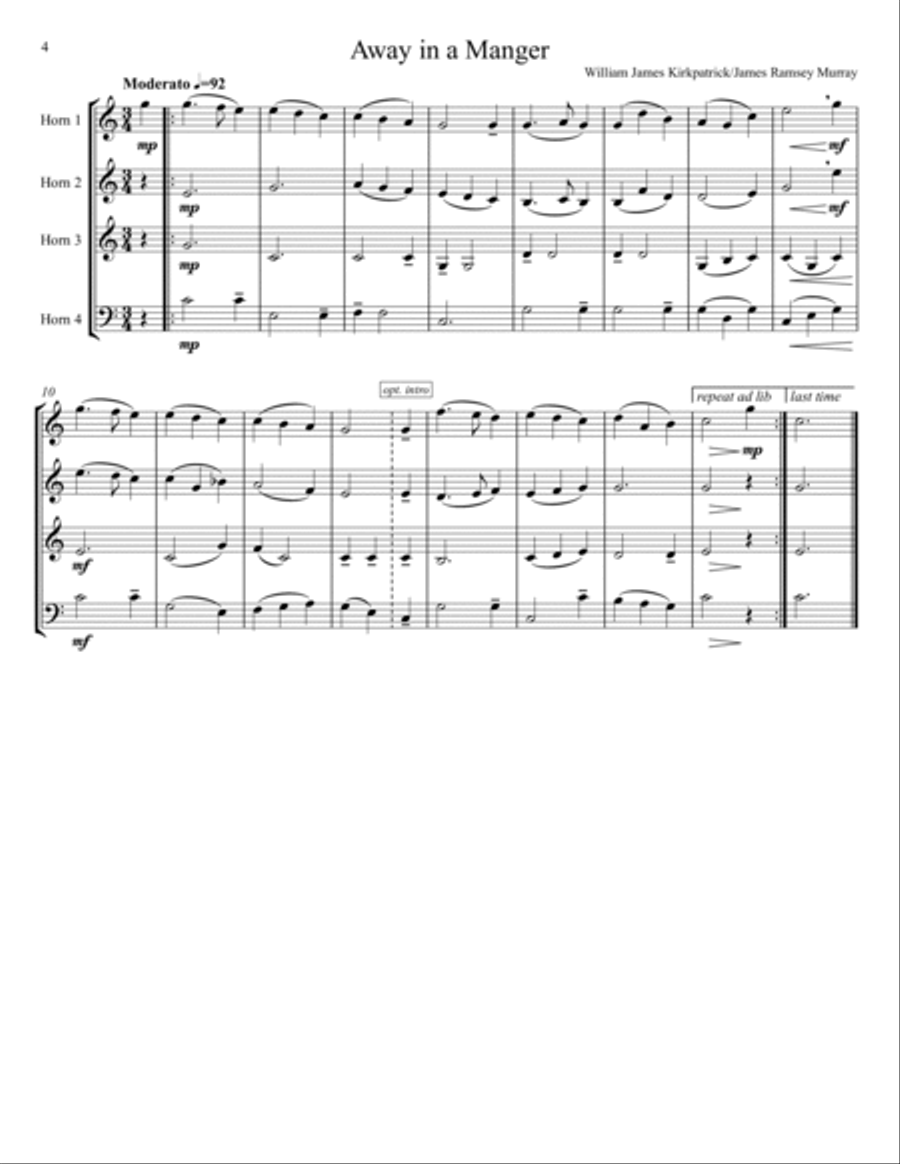 Twenty Christmas Carols for French Horn Quartet French Horn Quartet scores gallery preview page 4