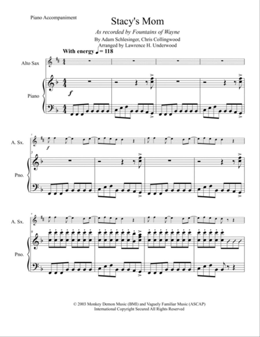 Stacy's Mom Alto Saxophone scores gallery preview page 2