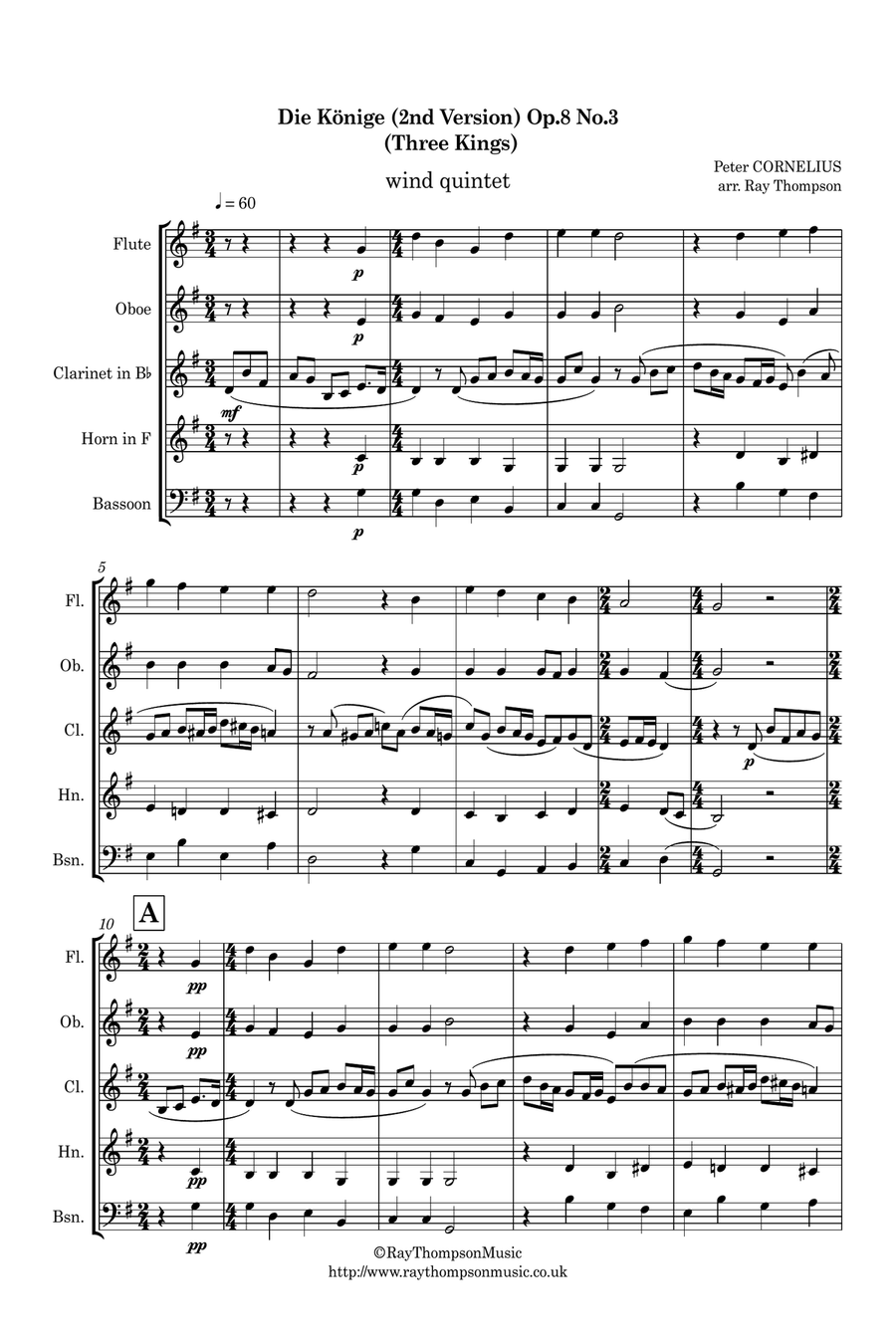 Cornelius: Die Könige (The Three Kings) Op.8 No.3 (2nd version) - wind quintet Woodwind Quintet scores gallery preview page 1
